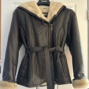 Wilson Brown fur lined leather jacket with belt